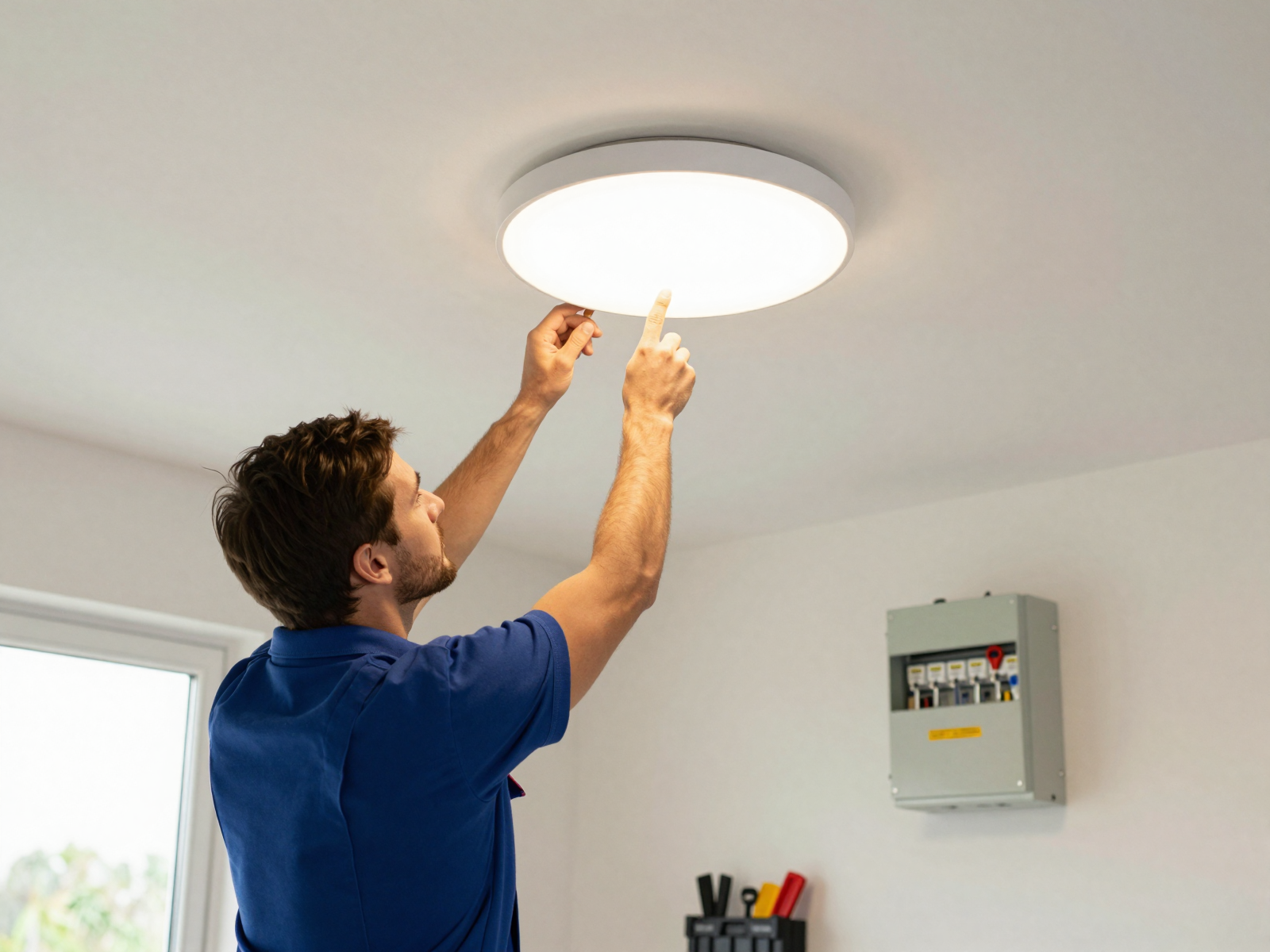 Professional electrical installation work in progress